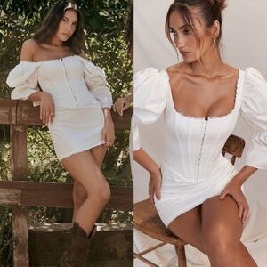 House with cb MATILDA White Puff Sleeve Corset Dress M